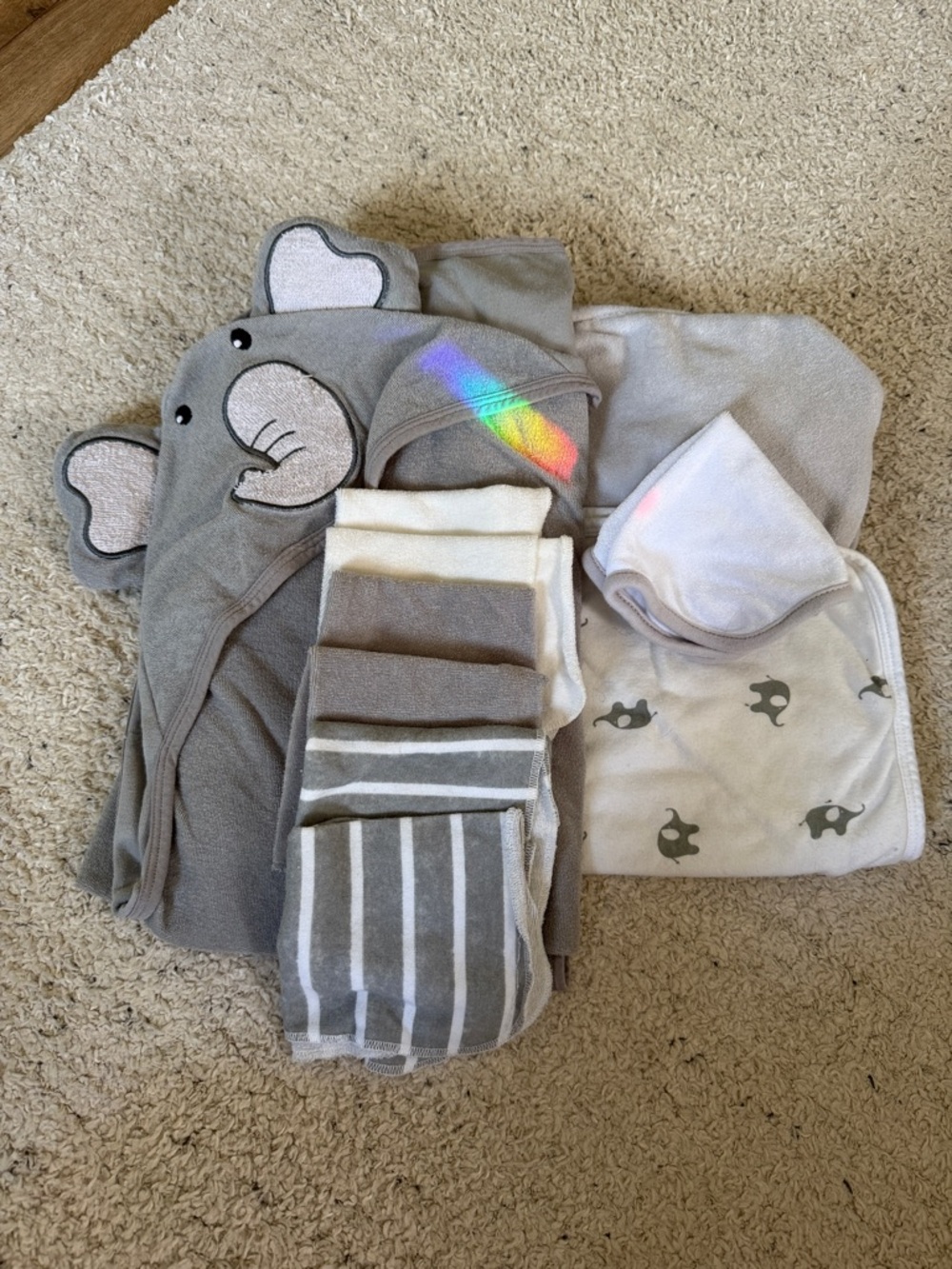 Gray Elephant Hooded Baby Towel + Washcloth Set